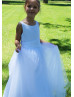 White Satin Tulle V Back Flower Girl Dress